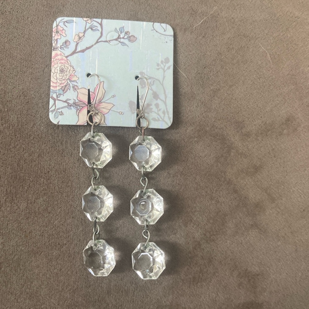 Vintage handcrafted chandelier crystals on sterling silver ear wires.